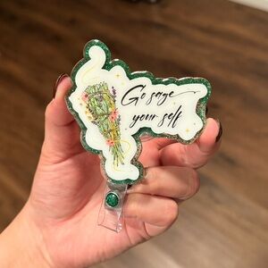 Green Glitter 'Go Sage Yourself' Party Badge